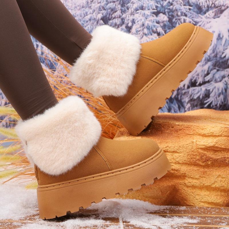 Thick-soled Warm Snow Boots for Women 2025 Winter Plus Size Back Zipper Fleece Short Cotton Shoes