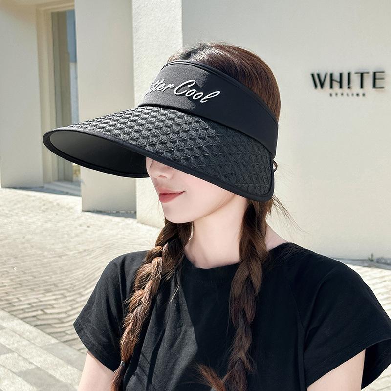 Summer alphabet straw hat women's UV protection empty top hat outdoor big brim basin hat beach travel sun hat