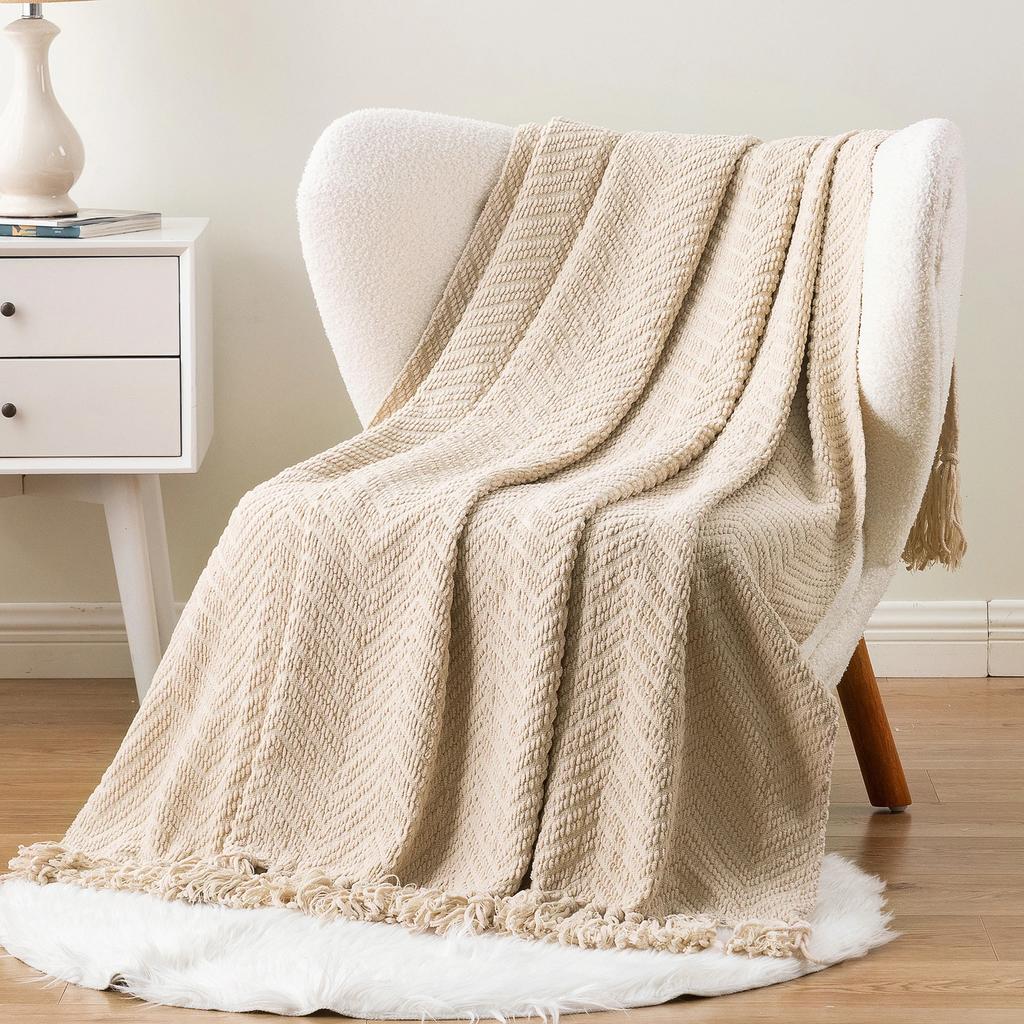 Battilo Chenille Knitted Throw Blanket for Couch Soft Thick Decorative Sofa Blanket Plaid Bed Throws Spring Living Room Decor