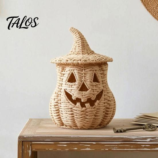 Herfsttafeldecoratie Halloween Pompoenlantaarn Tafelblad Decoratie, Geweven Heksenhoed Snoepschaal & LED Spookachtige Feestdecoraties Prop, Gotisch voor