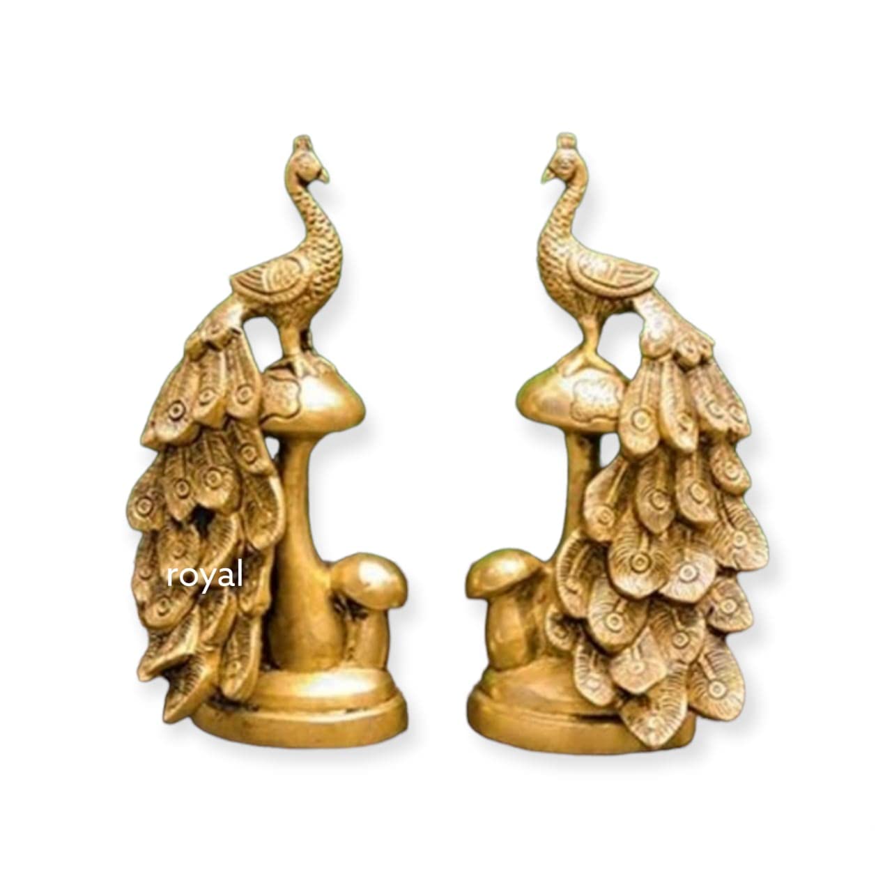 Peacock Pair, Golden Peacock Resting On Mushroom, Mor, National Bird Statue