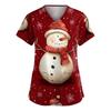 Women's Fashion V-Neck Short-Sleeved Workwear With Pockets Christmas Print Top Caregiver Uniform