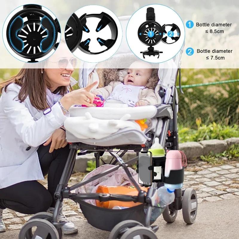 Pram Cup Holder with Phone Holder 3 In 1 Baby Stroller Storage Rack Universal 360° Rotating Drink Holder Bottle Holder for Pram