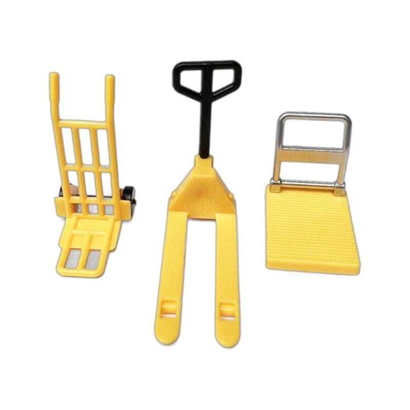 

1/12 Scale Dollhouses Warehouse Tool Handcart Forklift For Enthusiasts Seeking Detailed Miniature Decors Set of 3 жовтий