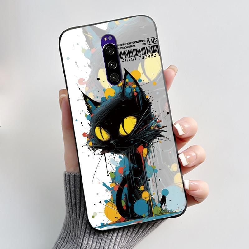 Case For Sony Xperia 1 XZ4 Casing Aesthetic Fashion Cute Cat Black Silicone Soft Shockproof Phone Cover For Sony Xperia 1 Case