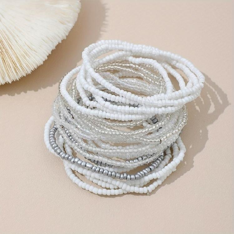 Pack of 20 Beach Inspired White  Bead Bracelet Elegant White Bead Bracelet Versatile Beach Stylish Hand Accessories