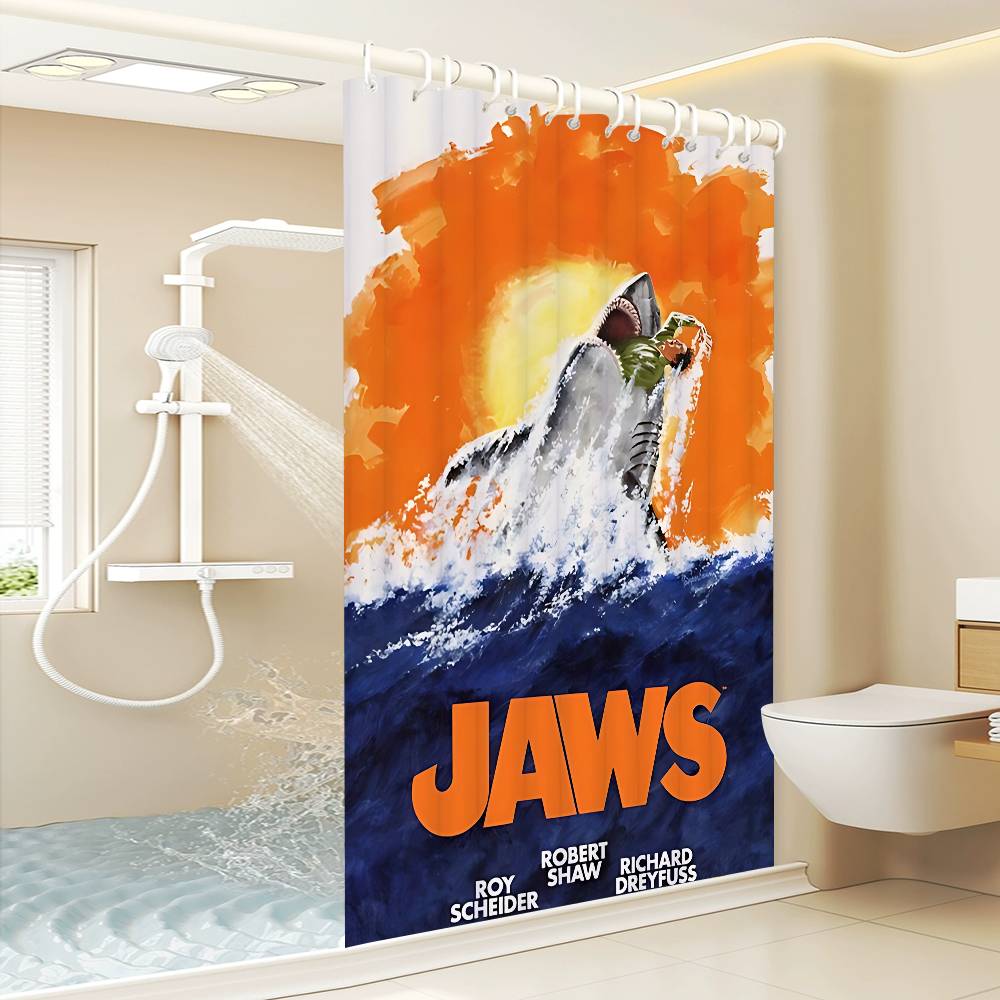 J-JAWS Movie 1pc Pattern Shower Curtain Plus Hooks Waterproof Machine Washable Polyester Fabric Abstract