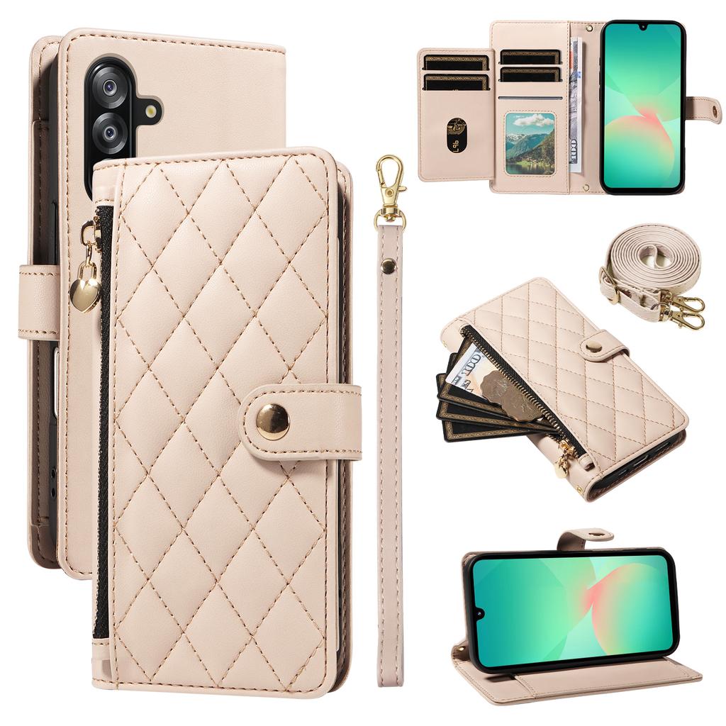 For Samsung Galaxy A16 4G/Galaxy A16 5G/Galaxy A17 5G/Galaxy A26 5G Wallet Case with Straps,Rhombus Leather Stand Phone Cover