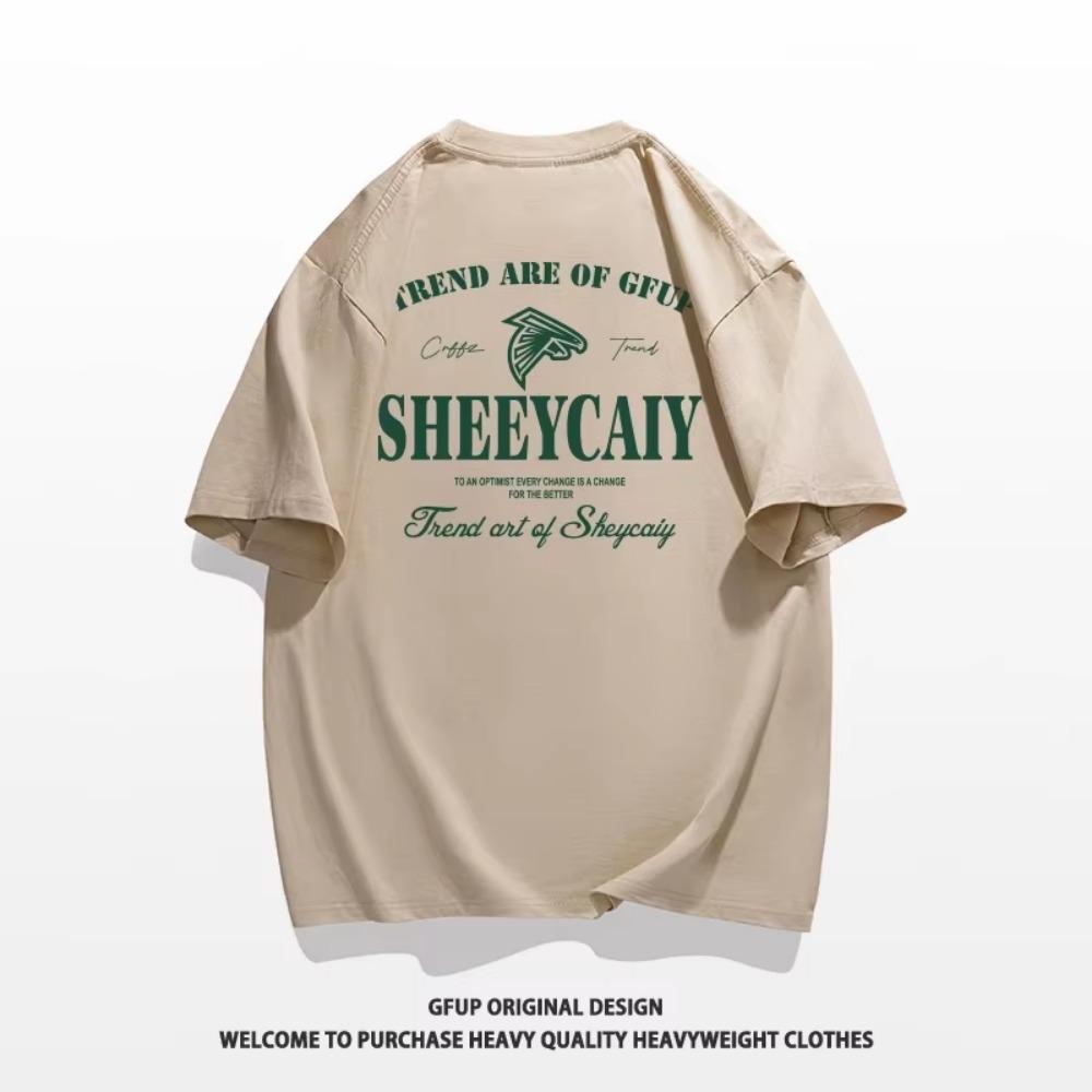 Summer Fashion Heavyweight Retro Men's English Letters 100% Cotton Printed Round Neck High-quality Casual Fitness Street T-shirt