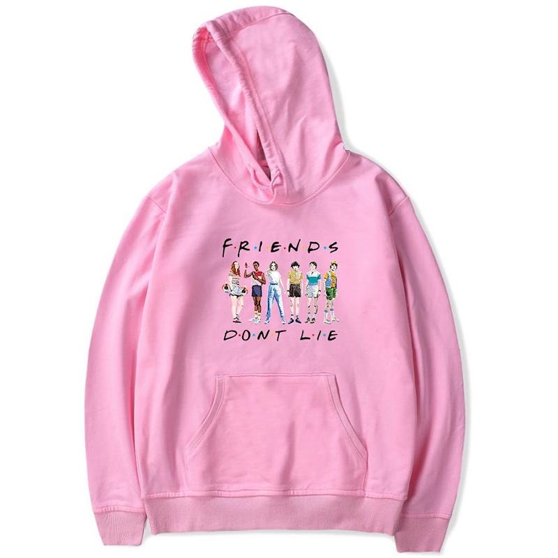 Lie Friends Dont Stranger Things Season 3 Cosplay Pullover Mens Hoodie Coat Pink,S