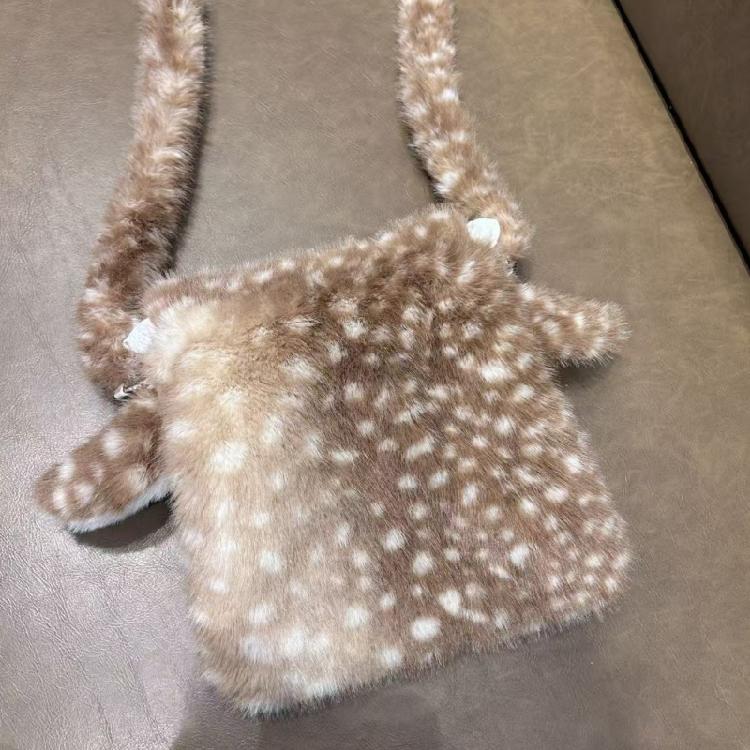 Cute Plush Crossbody Bag Small Shoulder Purses Phone Pouch Deer Shaped Purses with Magnetic Closure for Womens Girls