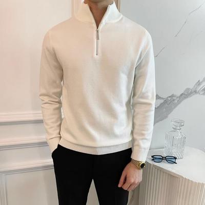 Jeseň Zima Pánske svetre Polovysoký golier na zips Dlhé rukávy Top Retro Pletený Hrubý Teplý Pulóver Pure Color Strečový Denný W