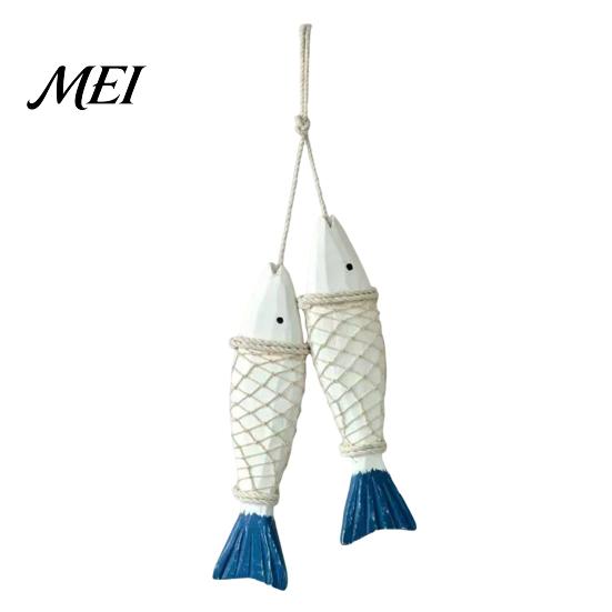 School Classroom Wall Art Rustic Nautical Wooden Fish Decor, Coastal Beach Style Hanging Unique Housewarming Gifts Ornament with Fishing Net for Lake
