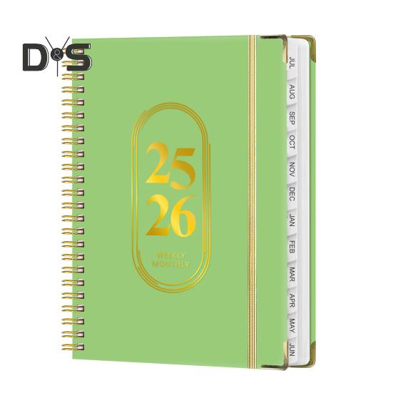 

Планировщик 2025-2026 на 18 месяцев, ежедневный, еженедельный, ежемесячный. Организатор, запуски в июле.. 2025 - декабрь 2026 г. Спиральная повестка дня для офиса, школьные принадлежности зелёный