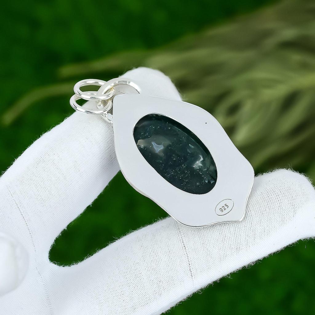 Natural Solar Moss Agate Gemstone Jewelry 925 Sterling Silver Pendant For Women