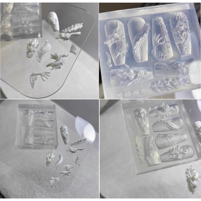 Nail Art Silicone Mold Beautiful 3D Nails Molds Dragon Year Nail Stencils Sculpture Mould Decorations for Manicurists