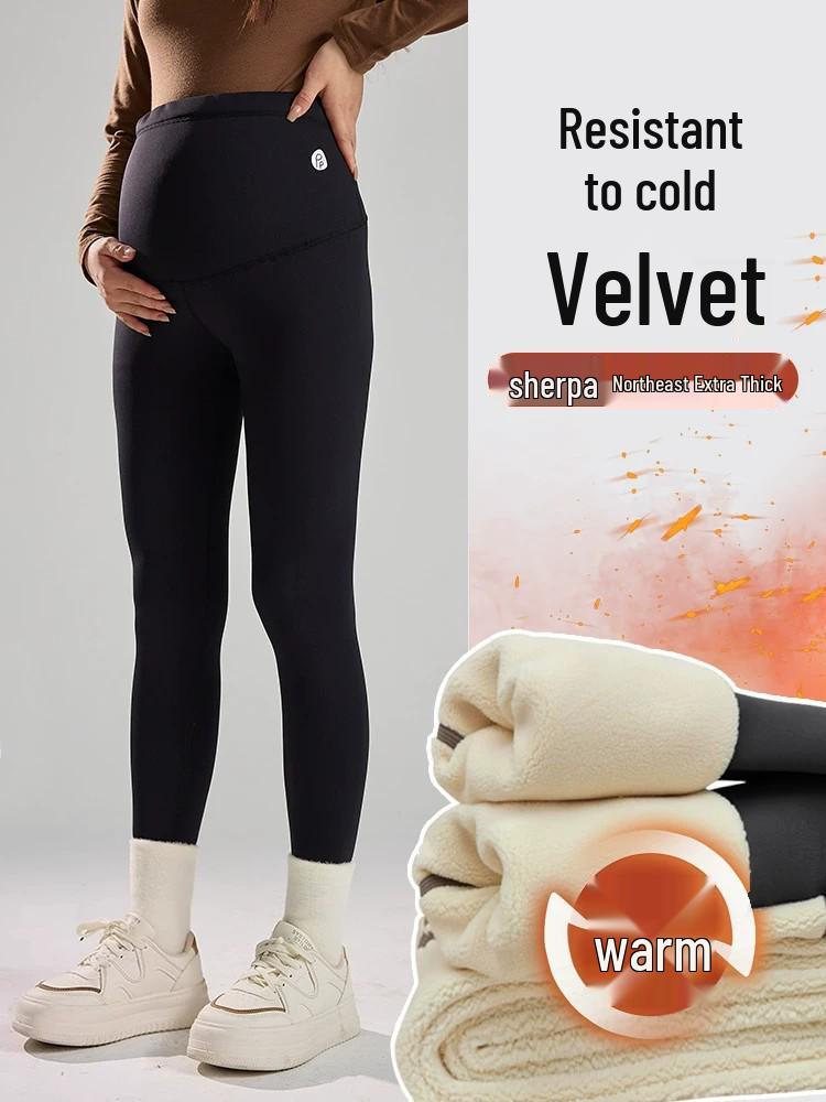 Calça de Yoga Maternidade de Inverno Plus Size: Forrado com Fleece, Não Apertado, Quente e Adequado para Uso ao Ar Livre.