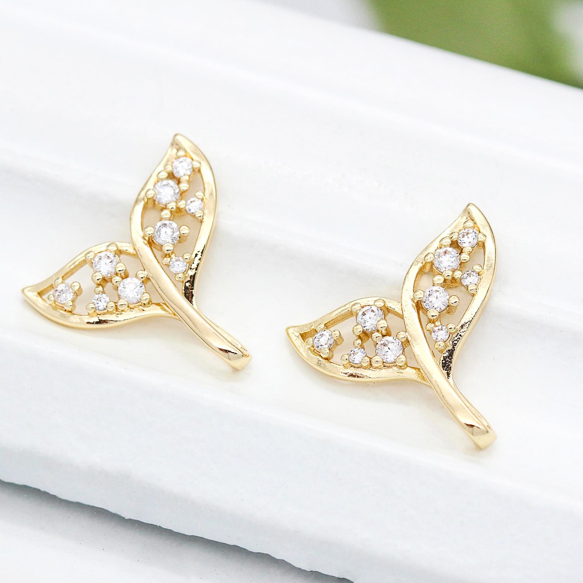 

14K Gold-Plated Fishtail Pendant with Micro-Set Zircon for DIY Korean-Style Jewelry H-1225