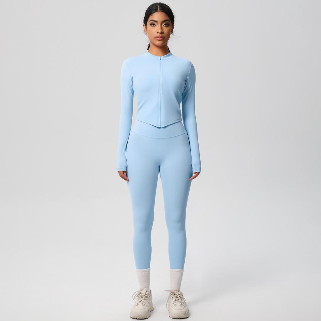 Quick Drying Nude Fitness Zipper Jacket Set, Tight Fitting High Waist And Hip Lifting Yoga Outdoor Running Sports Set, Two-Piece Set For Women