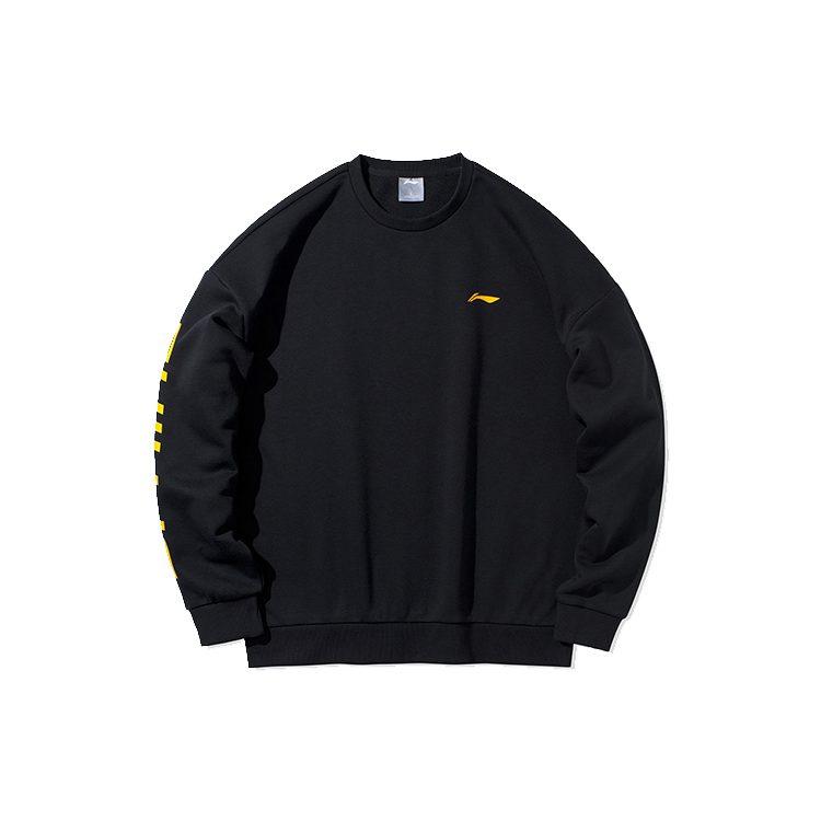 Li Ning Loose Fit, Fleece Lined, Round Neck, Long Sleeve Pullover Sweatshirt Unisex New Standard Black AWDP932-10