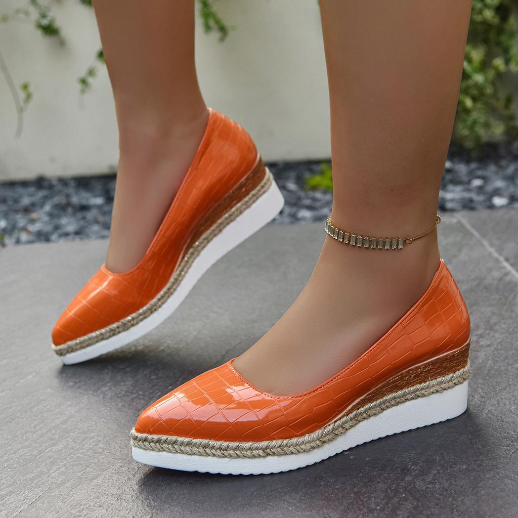 Fashion Comemore New Style Woven Hemp Rope Platform Women Single Shoes Casual Slip On Pointed Toe Wedge High Heels Pumps Shoes for Women