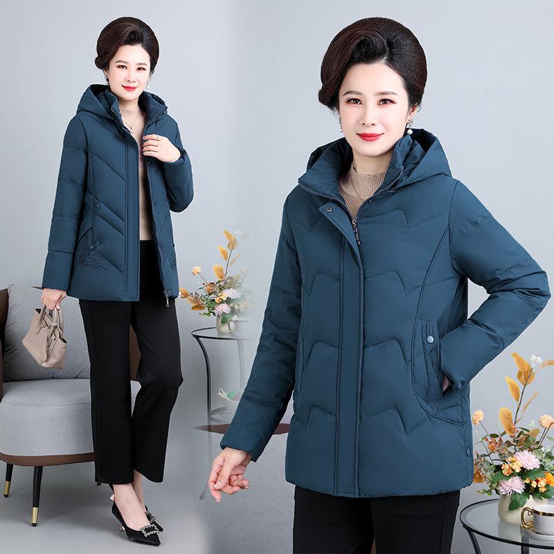 Mom's winter cotton-padded clothes, fashionable foreign-style jackets, large-size middle-aged and elderly cotton-padded jackets, piled down and th
