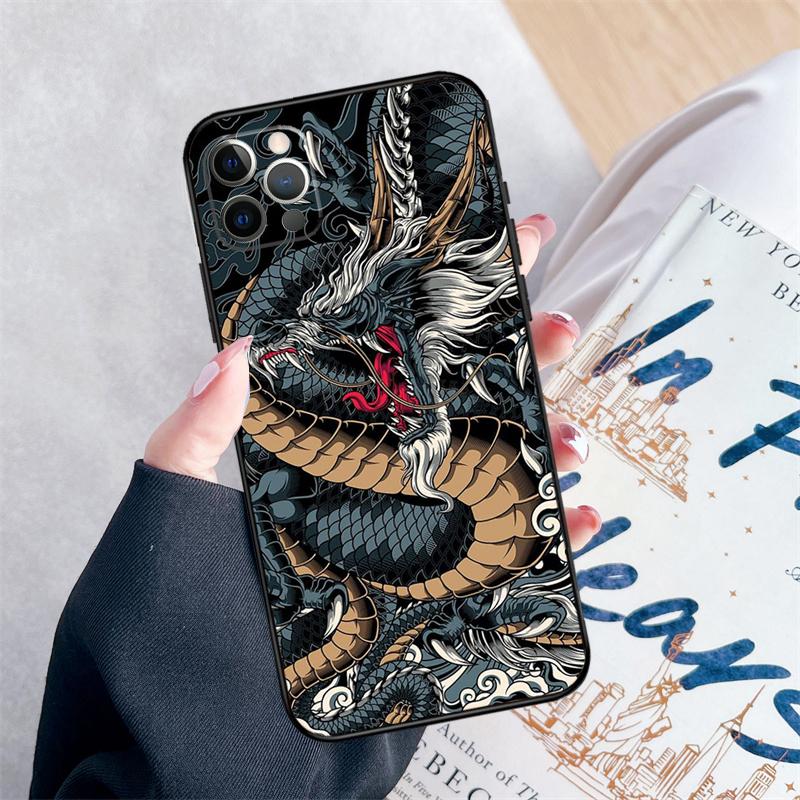 Japanese Dragon Phone Case For iPhone 16 Pro Max 11 12 13 Mini 14 15 Pro Max XR 15 16 Plus 16e Cover Coque