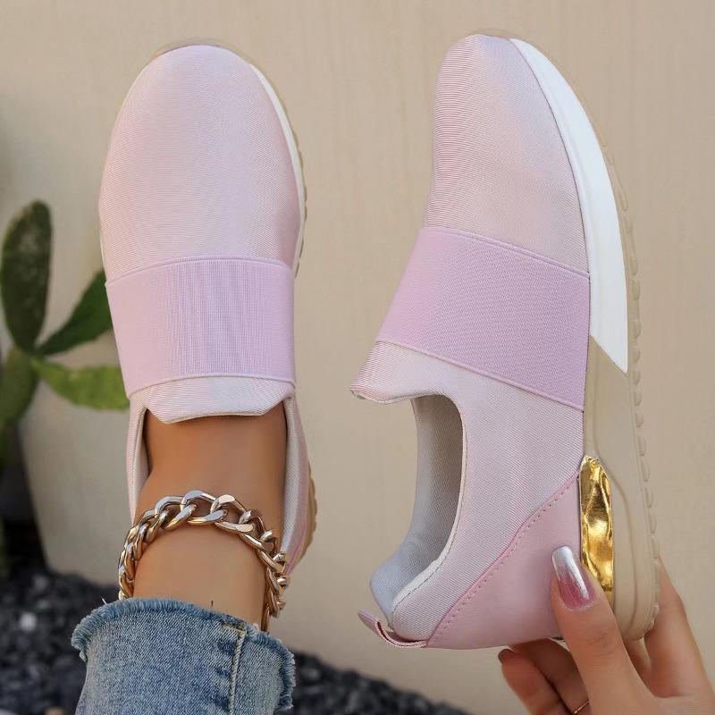 Summer Women's Elastic Mesh Surface Casuals Rubber Soft Sole Breathable Slip On Sneakers Solid Color Flat Casual Shoes for Women