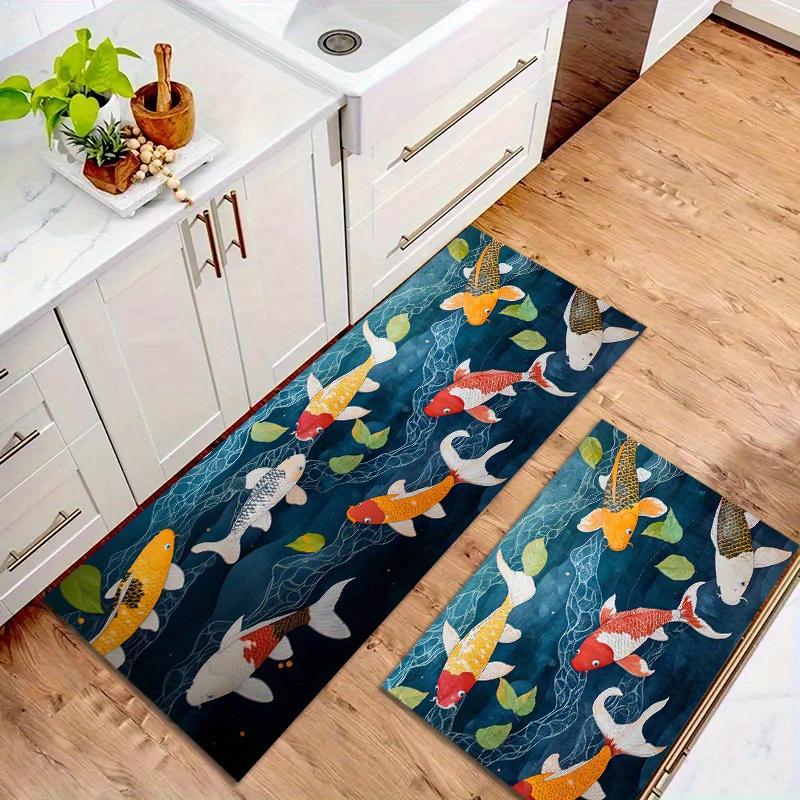 1Pcs Anti Fatigue Kitchen Rugs, Fish Print Waterproof Non-Slip Thick Cushioned Kitchen Mat Heavy Duty Comfort Standing Mat for Kitchen