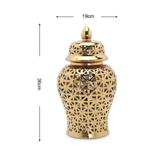Modern Dried Flower Vase Hollow Ceramic Ginger Jar Desktop Storage Jar with Lid Home Decoration Flower Arrangement Accessories