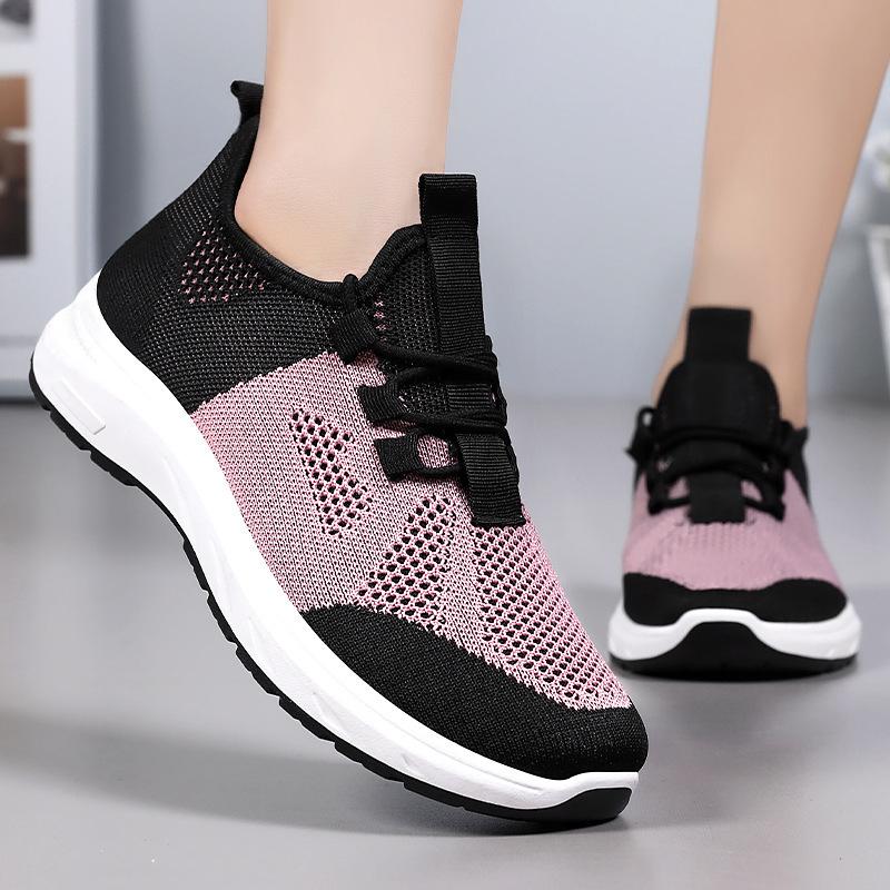 Shoes Women's Sports Shoes New Fly-woven Breathable Running Shoes Soft Sole Lightweight Single Shoes Color Matching Fashion Casual Shoes