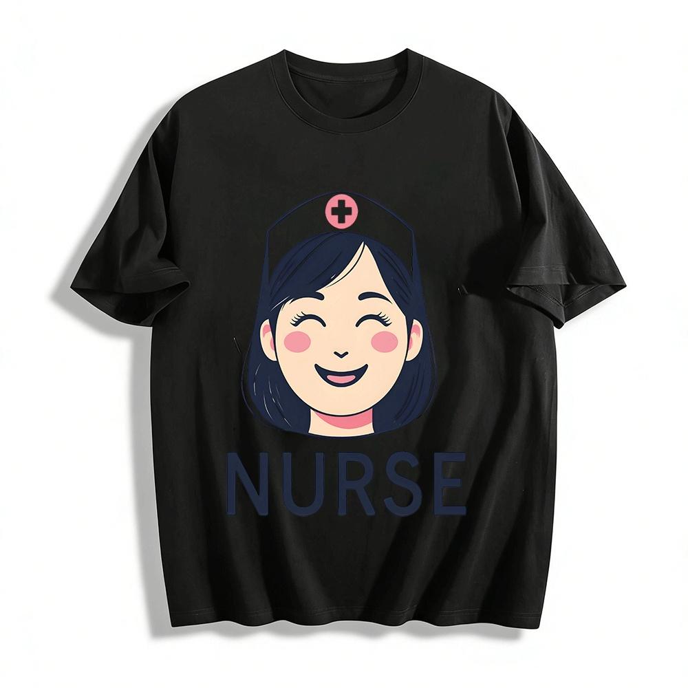 Warm Healing Nurse Themed Print Casual T-Shirt Pure cotton T-shirt XXS