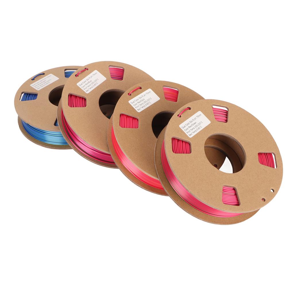 4 Rolls Silk Dual Color Filament PLA Filament 1.75mm Red Gold Red Green Red Blue Blue Green 3D