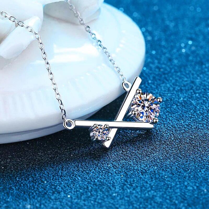 Real Moissanite X Cross Necklace for Women Colorless VVS Diamond Balance Cross Pendant Neckalce Sterling Silver Wedding Jewelry