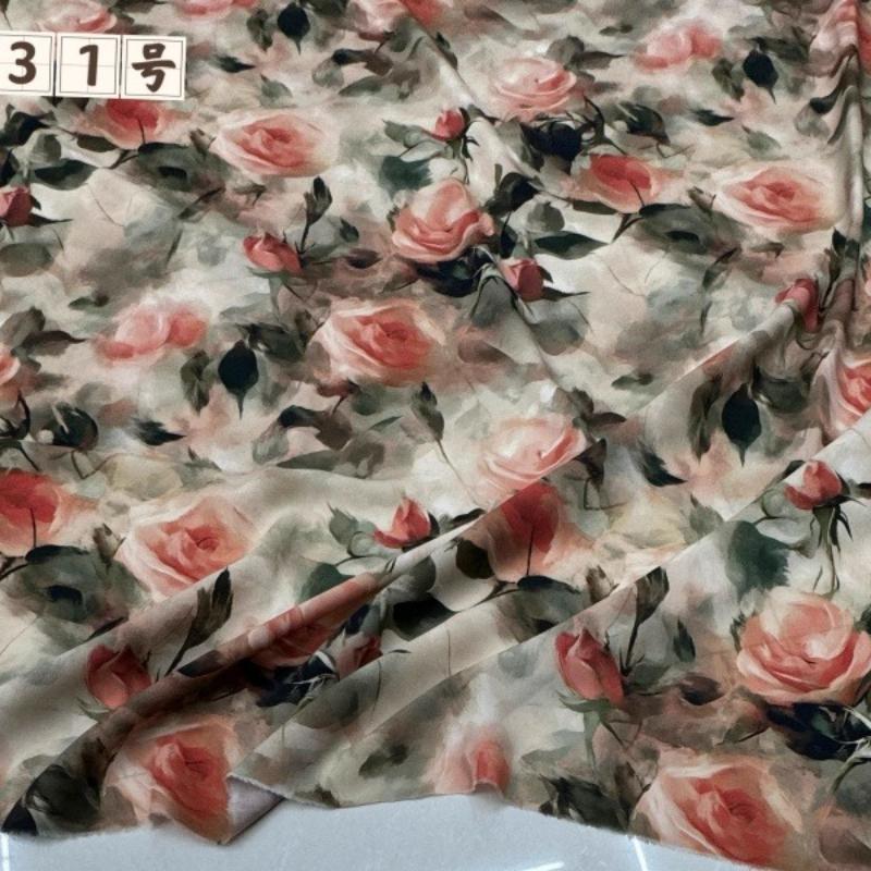 100x150cm Floral Printed Style Fabric Summer Silk Chiffon Fabric for Diy Sewing Soft Comfortable Dress Shirt Pajamas Pants