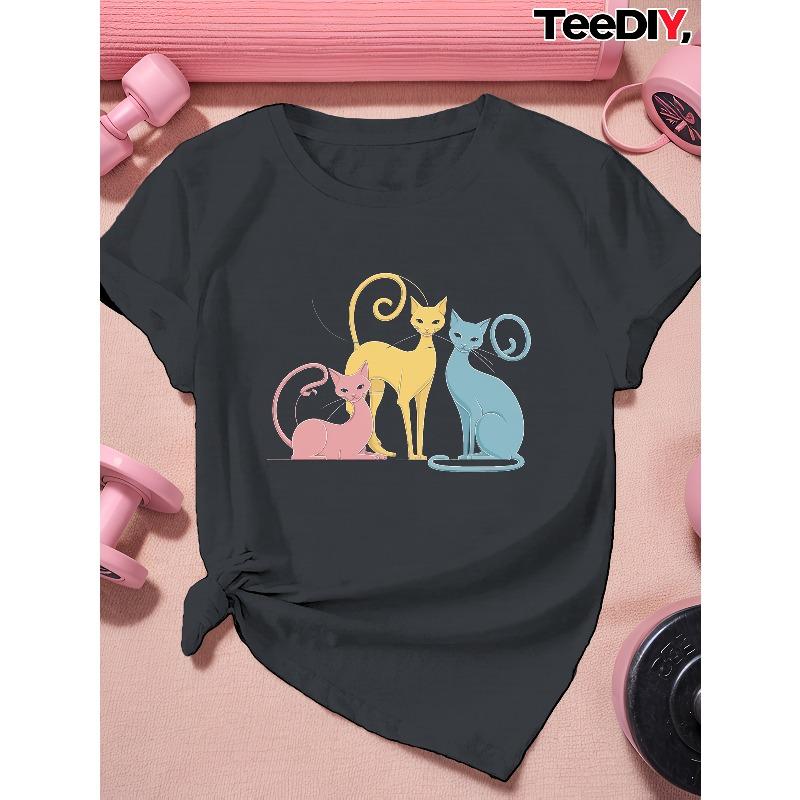 

Three Stylized Cats Illustration 150g Women s Plus Size Sports Short Sleeve T-Shirt 4XL темно-сірий