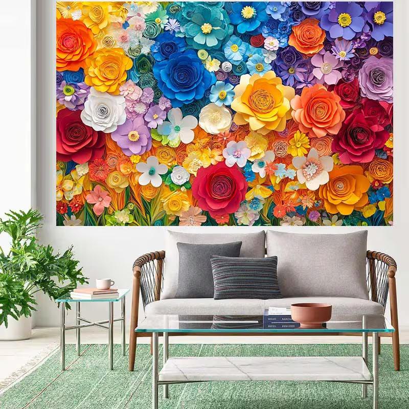 2D Rainbow Paper Flower Wall Backdrop Floral Photography Background