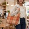Warm Plaid Pattern Tote Bag Casual Large Capacity Daily Commute Shoulder Bag For Outdoor Shopping Travel Use