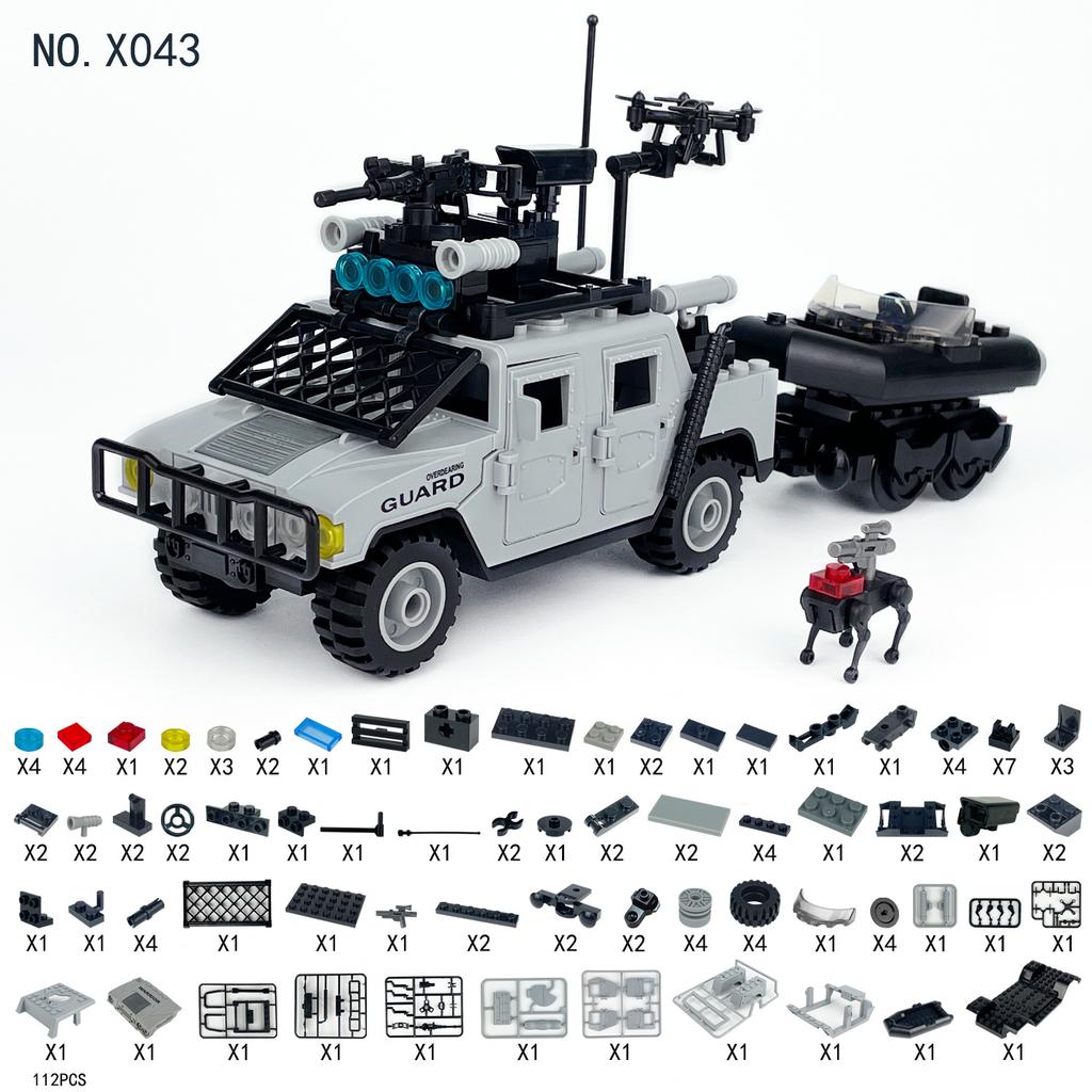 MOC Small-Parts Police SWAT Emergency Command Container Armored Vehicles / Water Rescue Team Hummer Boat Weapon Building Block Set Toy
