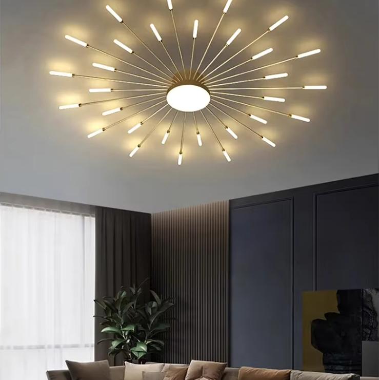 Modern Firework Led Ceiling Lights Home Decor Living Room Bedroom Ceiling Lamps Lustre Lighting Black Gold Mounted Lamp Fixtures