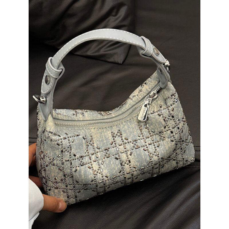 

Super Popular Texture Niche Design Shoulder Bag Women s 2025 New Summer Popular Diamond Denim Tote Bag Blue without pendant