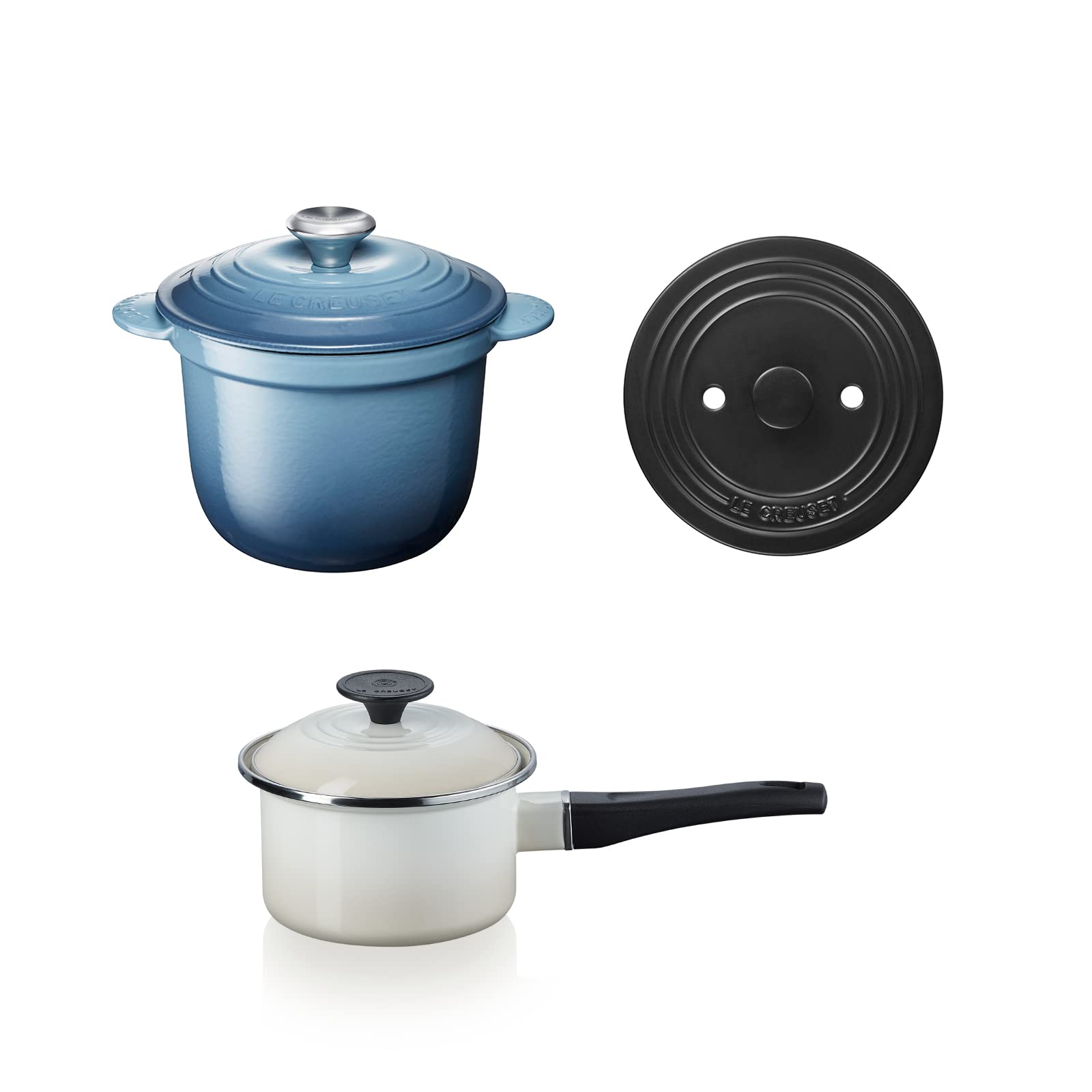 

Le Creuset Cast Enameled Pot Cocotte Every 18cm Marine Blue EOS Saucepan 14cm Meringue Set of 2 Gas IH Compatible Japanese [Authorized Product]