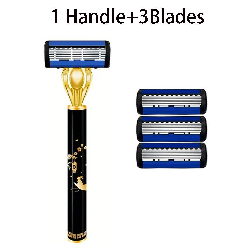 

Мужская бритва, ручная безопасная бритва с 6-слойным лезвием, высококачественной золотой ручкой, устойчивой к царапинам щетиной из нержавеющей стали