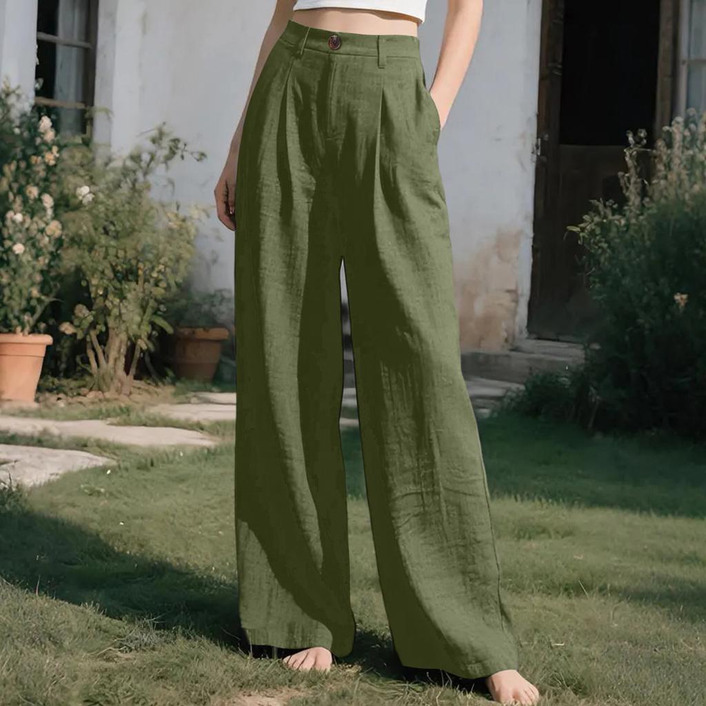 Ladies' Color Casual Fashion Breathable Loose Cotton And Linen Pants