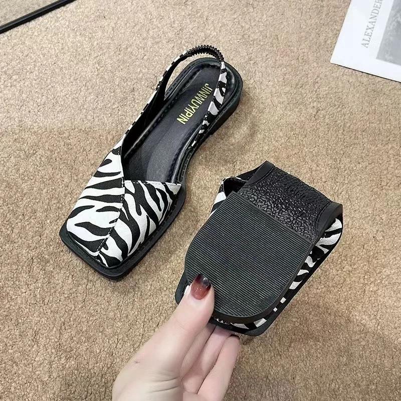 Fashion Elegant Ladies Sandals 2025 Fashion Ladies Elastic Band Flat Heel Women Shallow Party Shoes Square Heel Square Toe