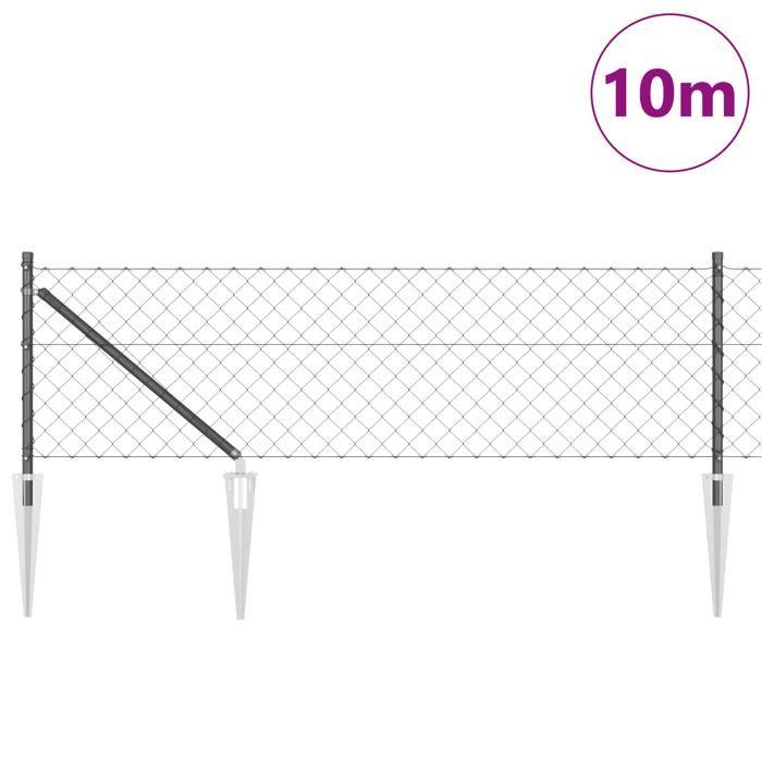 VidaXL Clôture en chaîne avec 7 poteaux à pointe 0.8x10 m en acier galvanisé 3351184