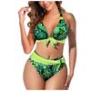 Women's Fashion Split High Waist Printed Bikini With Bra Pads And No Steel Bra Swimsuit