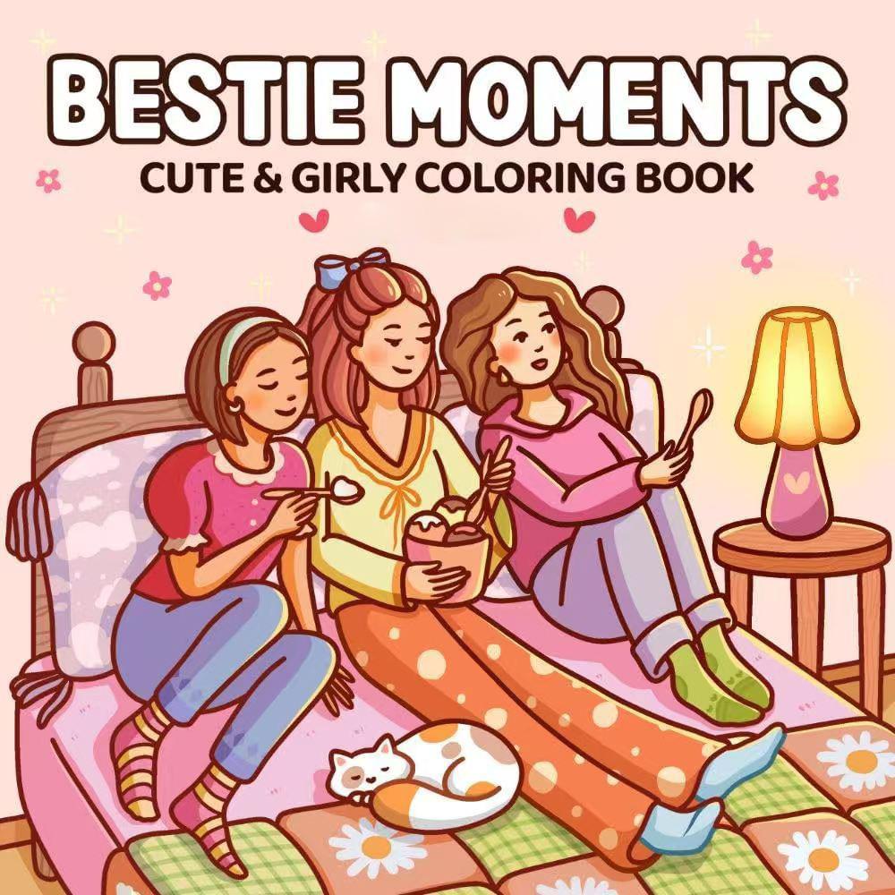 GIRL MOMENTS Children's & Adult Coloring Book: Stress Relief Doodling & Painting