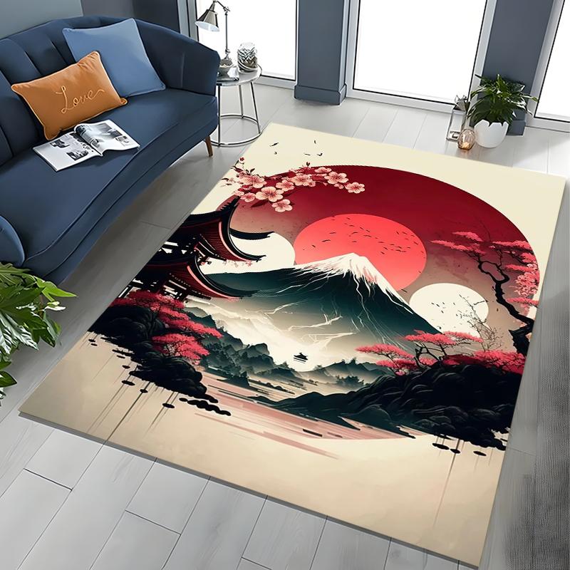 Japanese Cherry Blossom Mount Fuji 3D Large Area Kids Carpet for Home Living Room Child Rugs Bedroom Sofa Doormat Floor Mat Gift