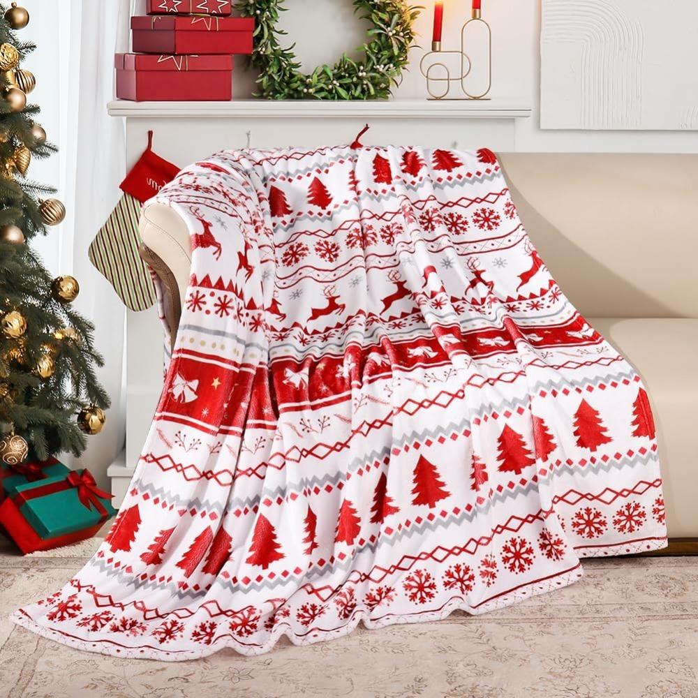Soft Plush Christmas Blanket,Cute Santa Claus Pink Christmas Tree Snowflake Warm Throw Blanket for Couch
